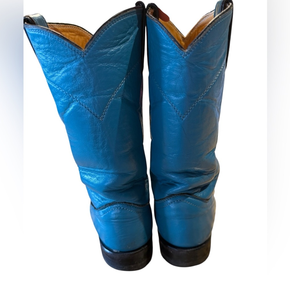 Vintage Justin Roper Boots In Turquoise Leather Womens Size 5.5B Made USA - Picture 4 of 7